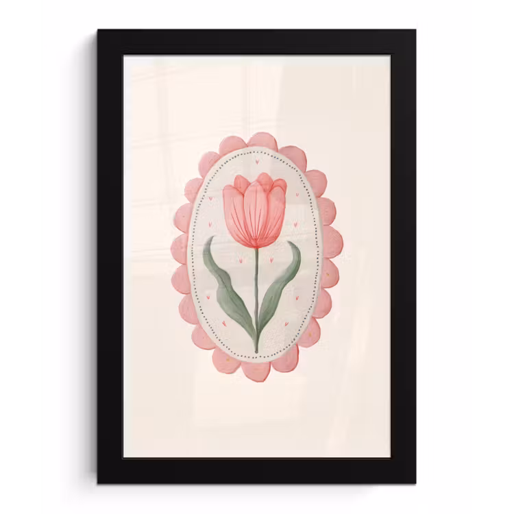 Tulp - Lijst - Ovaal - Illustratie fotolijst zwart zonder passe partout klein -3d