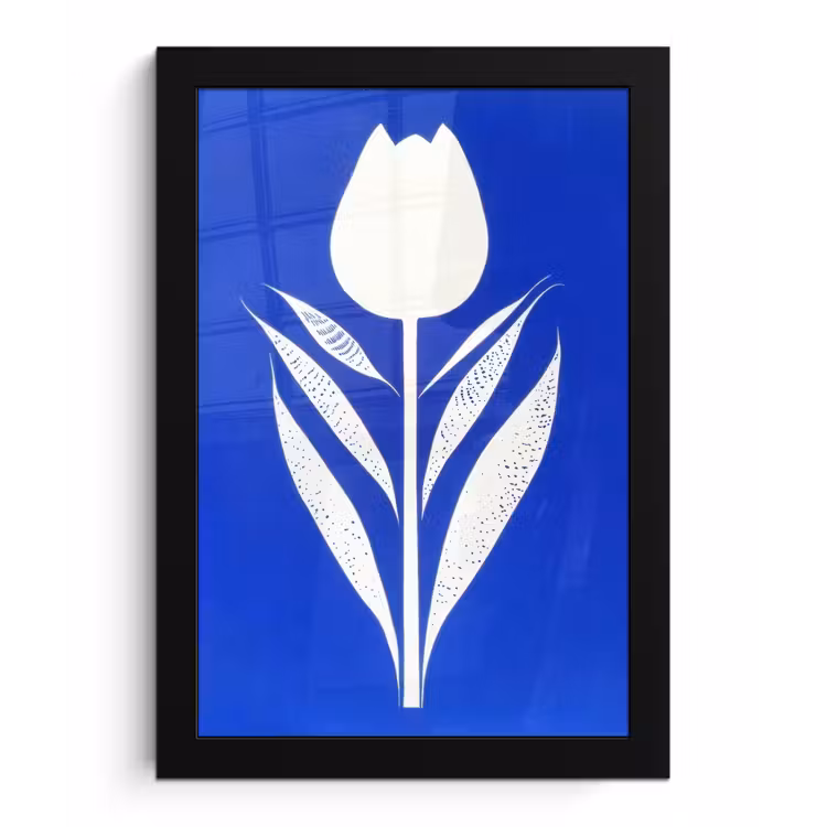 Tulp - Minimalistisch - Bladeren - Wit fotolijst zwart zonder passe partout klein -3d