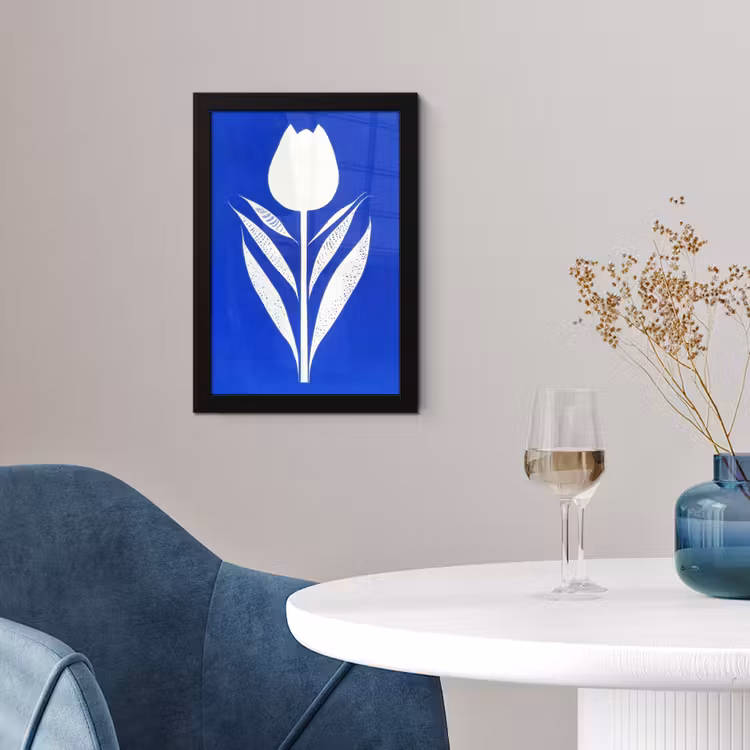 Tulp - Minimalistisch - Bladeren - Wit fotolijst zwart zonder passe partout klein -sfeer4