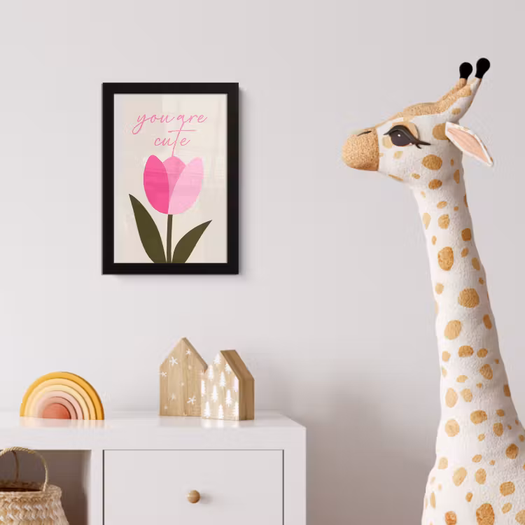 Tulp - Roze - Valentijn - Bloem fotolijst zwart zonder passe partout klein -usfeer4_kinderkamer