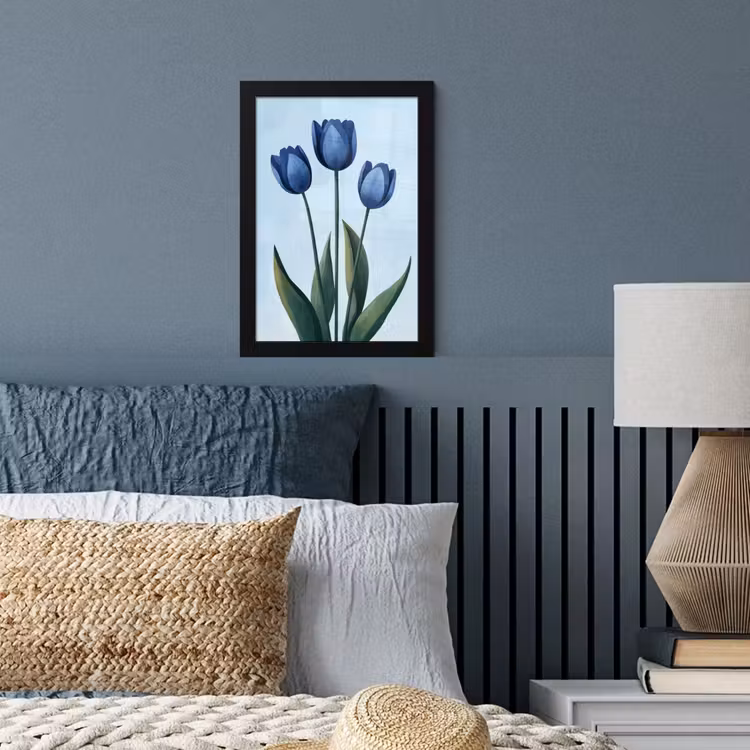Tulpen - Blauw - Bladeren fotolijst zwart zonder passe partout klein -sfeer3