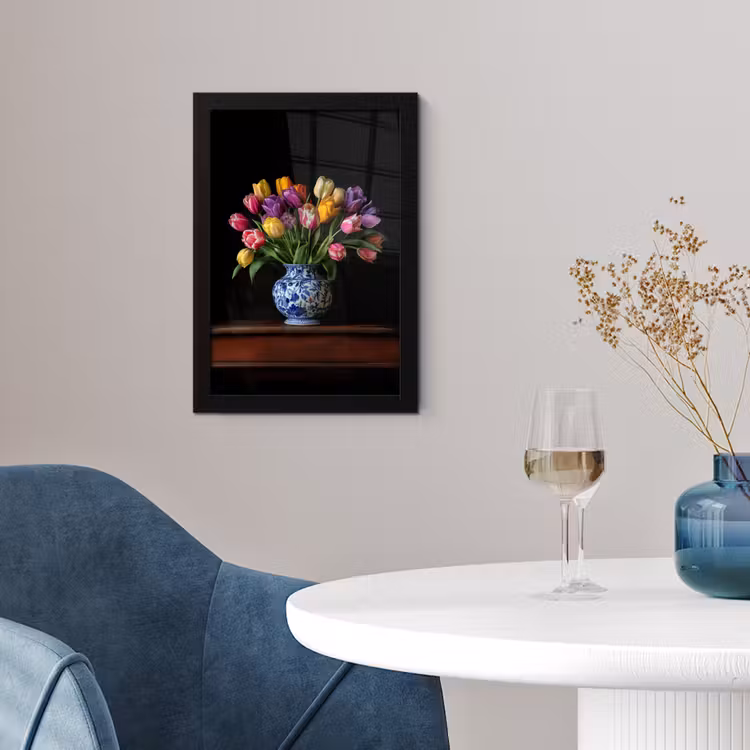 Tulpen - Kleuren - Hout - Vaas fotolijst zwart zonder passe partout klein -sfeer4