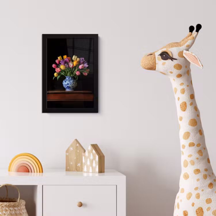 Tulpen - Kleuren - Hout - Vaas fotolijst zwart zonder passe partout klein -usfeer4_kinderkamer