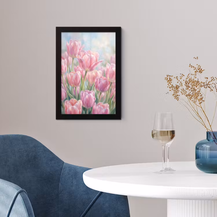 Tulpen - Veld - Lente - Roze fotolijst zwart zonder passe partout klein -sfeer4