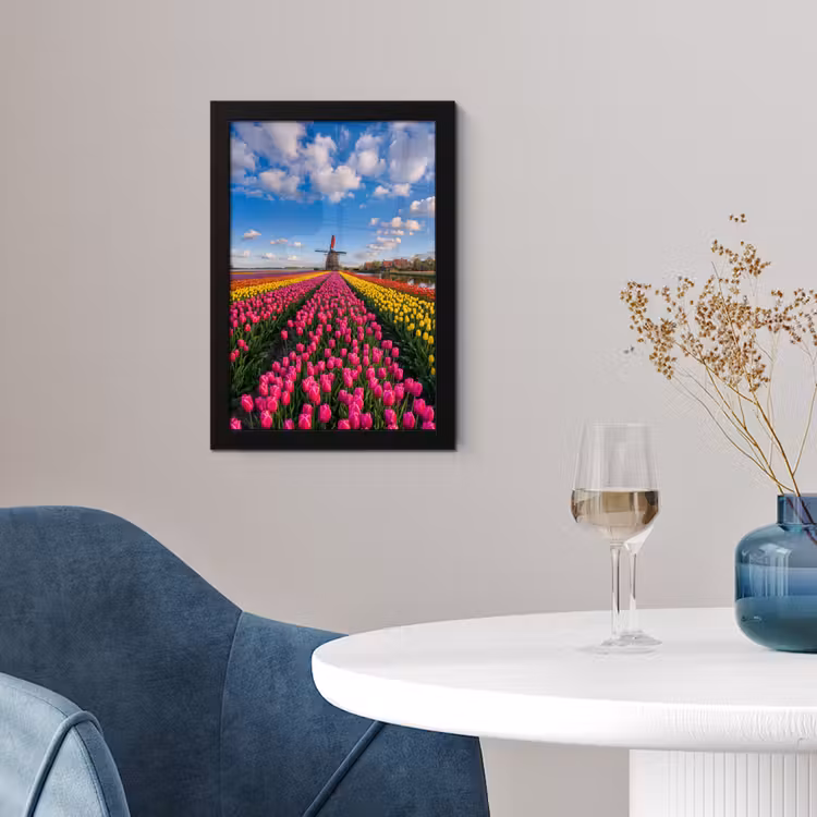 Tulpen - Holland - Molen - Kleurrijk fotolijst zwart zonder passe partout klein -sfeer4