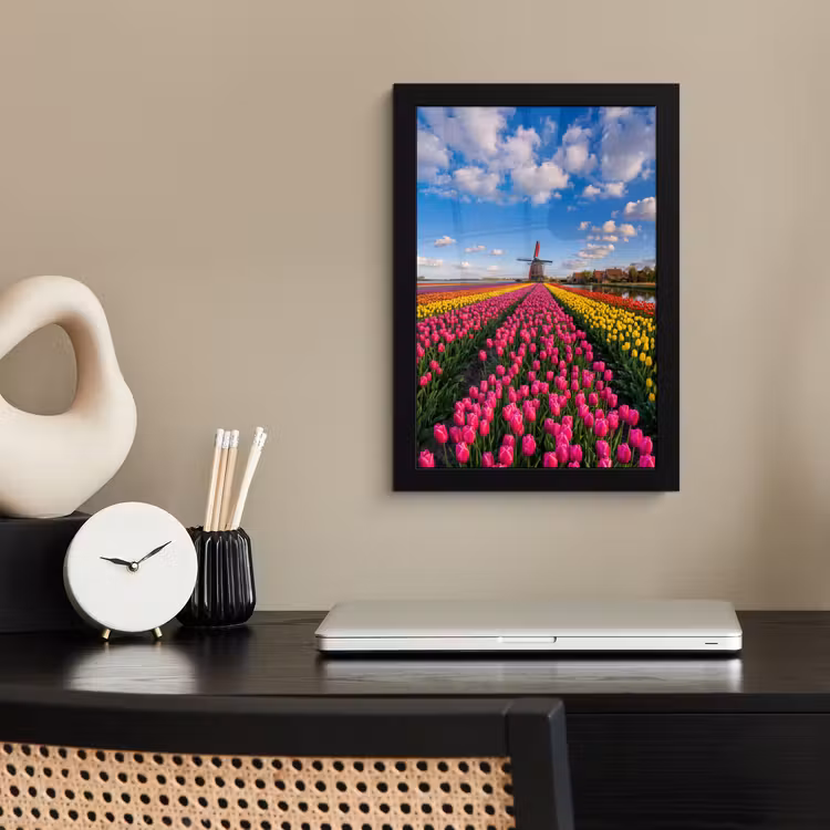Tulpen - Holland - Molen - Kleurrijk fotolijst zwart zonder passe partout klein -sfeer1