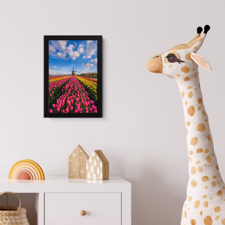 Tulpen - Holland - Molen - Kleurrijk fotolijst zwart zonder passe partout klein -usfeer4_kinderkamer