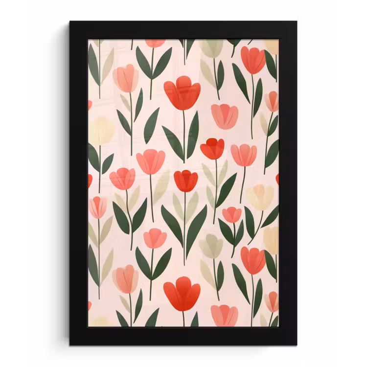 Tulpen - Modern - Roze fotolijst zwart zonder passe partout klein -3d