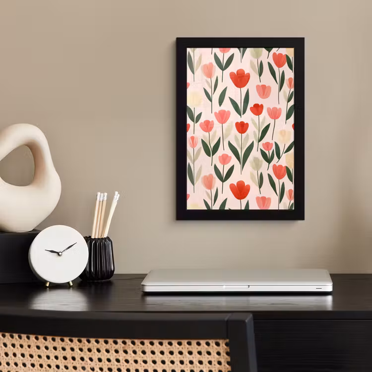 Tulpen - Modern - Roze fotolijst zwart zonder passe partout klein -sfeer1