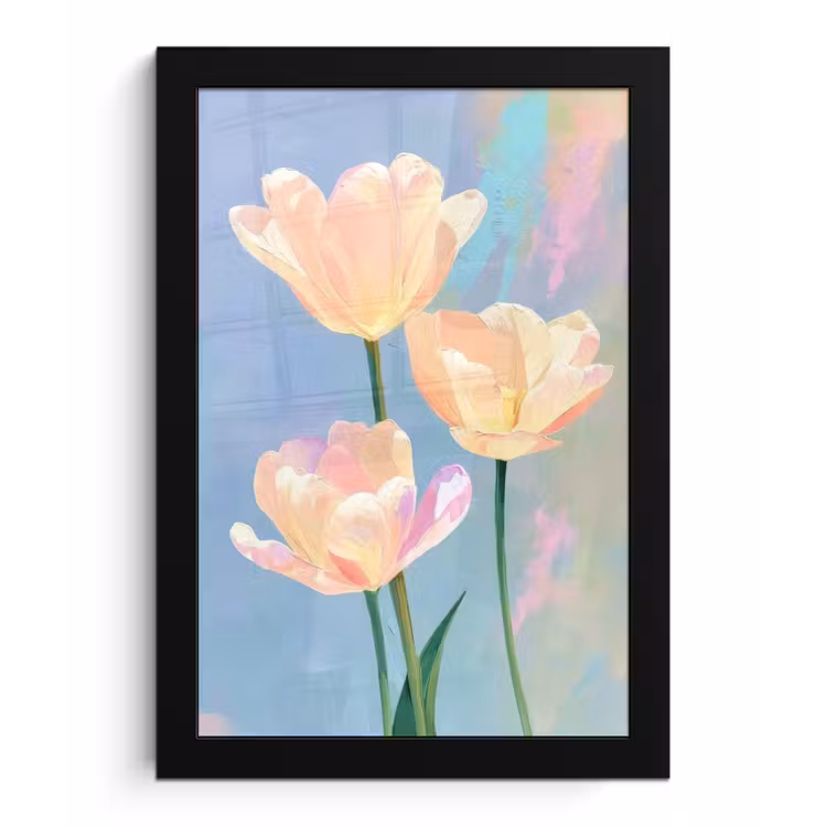 Tulpen - Roze accenten - Blauw fotolijst zwart zonder passe partout klein -3d