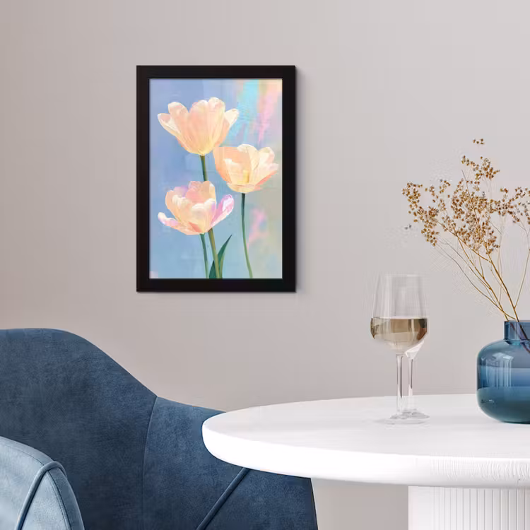 Tulpen - Roze accenten - Blauw fotolijst zwart zonder passe partout klein -sfeer4