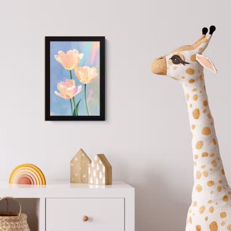 Tulpen - Roze accenten - Blauw fotolijst zwart zonder passe partout klein -usfeer4_kinderkamer
