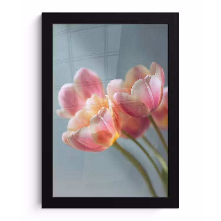 Tulpen - Roze - Stelen fotolijst zwart zonder passe partout klein -3d