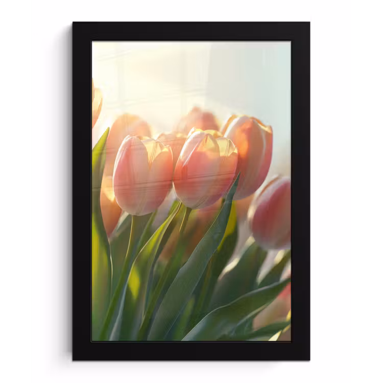 Tulpen - Roze - Zonnestralen fotolijst zwart zonder passe partout klein -3d