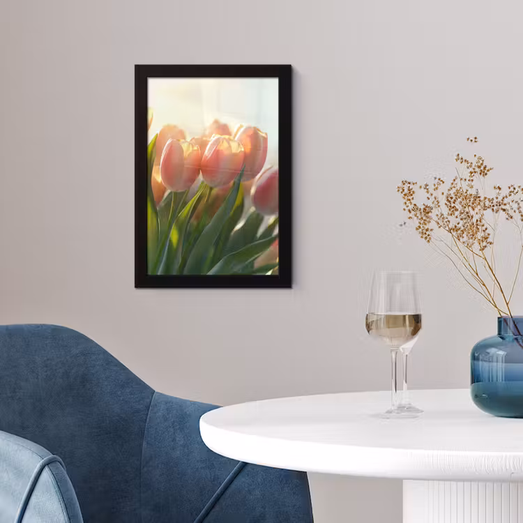 Tulpen - Roze - Zonnestralen fotolijst zwart zonder passe partout klein -sfeer4
