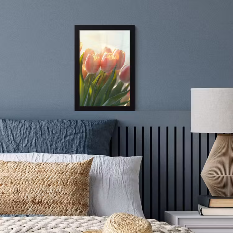 Tulpen - Roze - Zonnestralen fotolijst zwart zonder passe partout klein -sfeer3