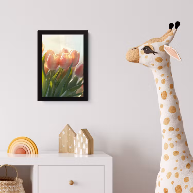 Tulpen - Roze - Zonnestralen fotolijst zwart zonder passe partout klein -usfeer4_kinderkamer