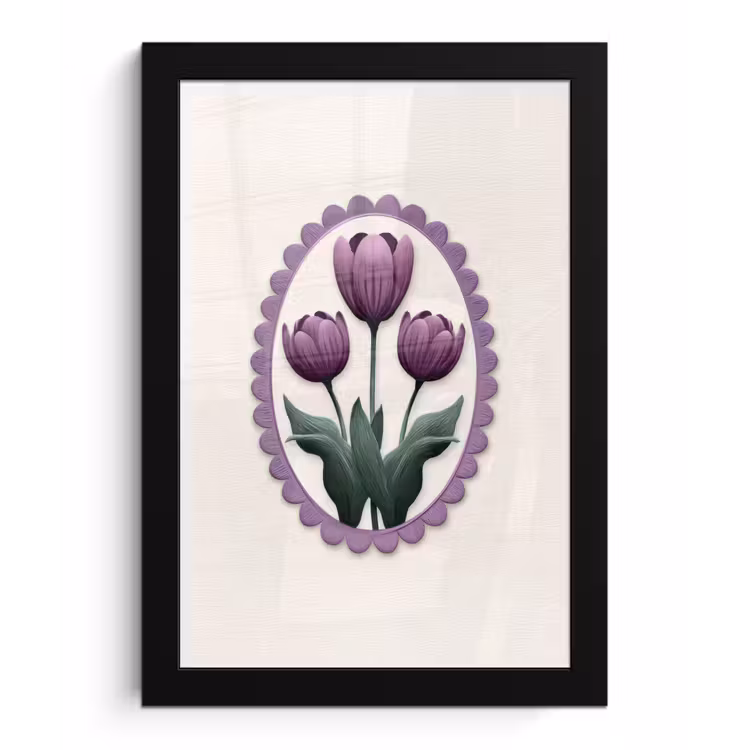 Tulpen - Paars - Lijst - Bladeren fotolijst zwart zonder passe partout klein -3d