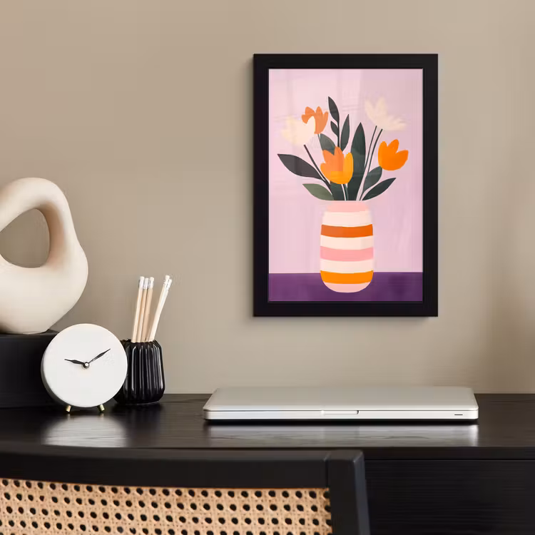 Tulpen - Vaas - Strepen - Paars fotolijst zwart zonder passe partout klein -sfeer1