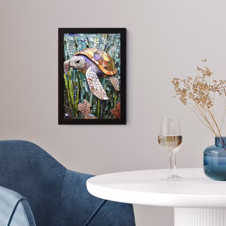 Schildpad - Zeewier - Mozaïek fotolijst zwart zonder passe partout klein -sfeer4