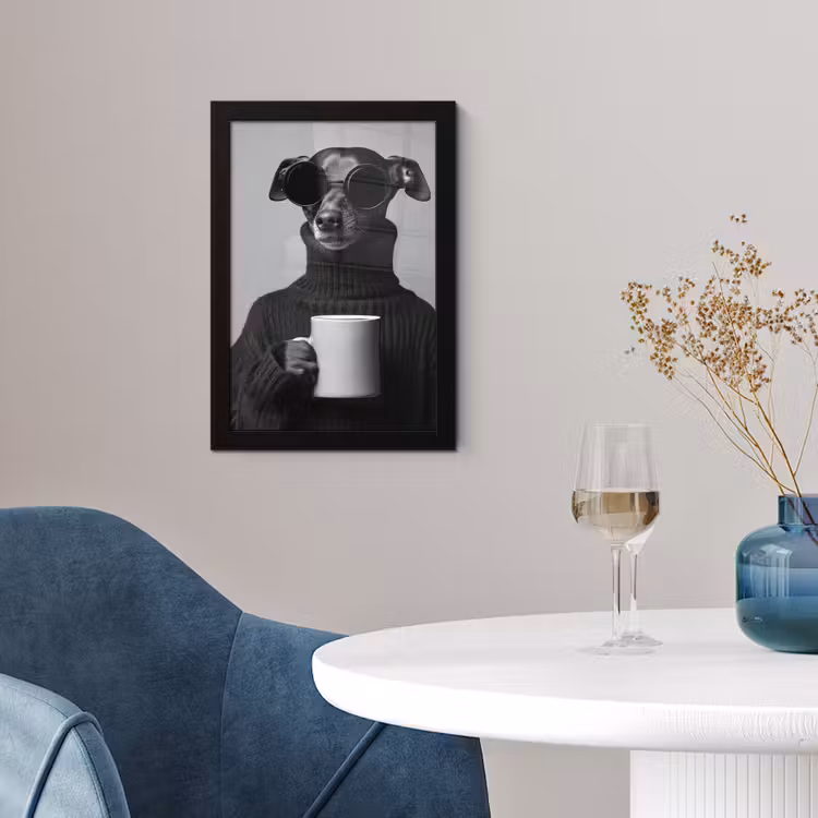Coltrui - Hond - Bril - Mok fotolijst zwart zonder passe partout klein -sfeer4