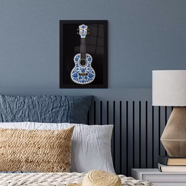 Ukelele - Delfts - Blauw - Muziek fotolijst zwart zonder passe partout klein -sfeer3