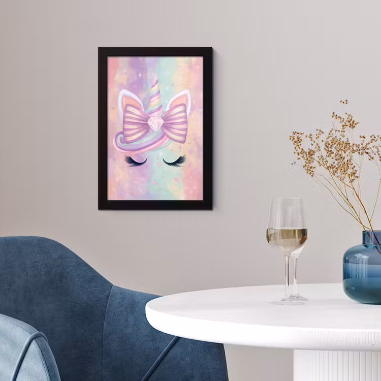Eenhoorn - Glitters - Regenboog - Pastel fotolijst zwart zonder passe partout klein -sfeer4