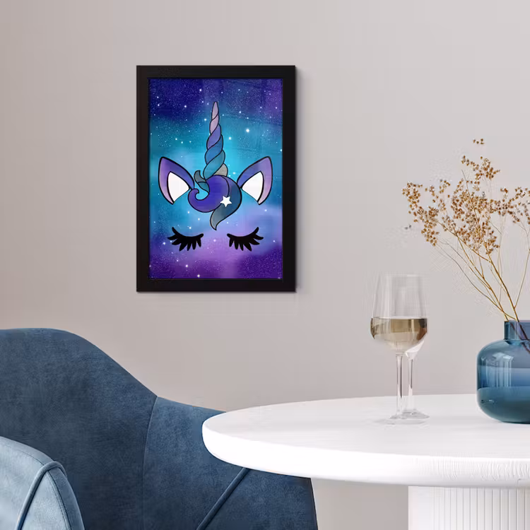 Eenhoorn - Sterrenhemel - Ster - Blauw fotolijst zwart zonder passe partout klein -sfeer4