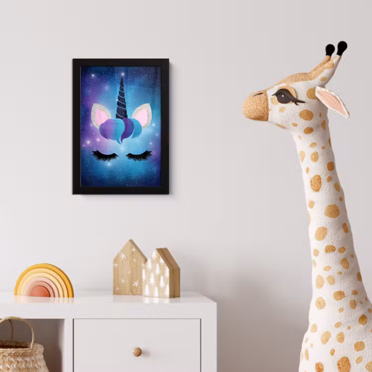 Eenhoorn - Sterren - Magisch - Blauw fotolijst zwart zonder passe partout klein -usfeer4_kinderkamer
