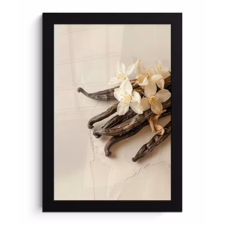 Vanille - Bloemen - Beige fotolijst zwart zonder passe partout klein -3d