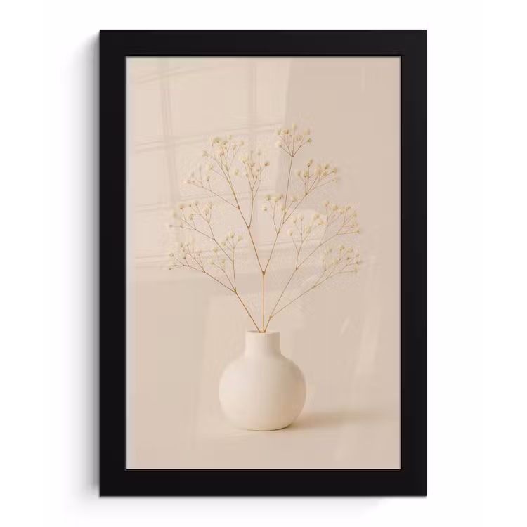 Vaas - Takken - Bloemetjes - Wit fotolijst zwart zonder passe partout klein -3d