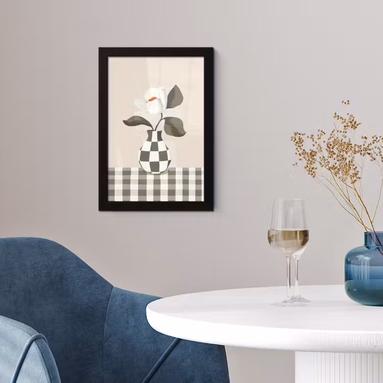Vaas - Geruit - Groen - Bloem fotolijst zwart zonder passe partout klein -sfeer4