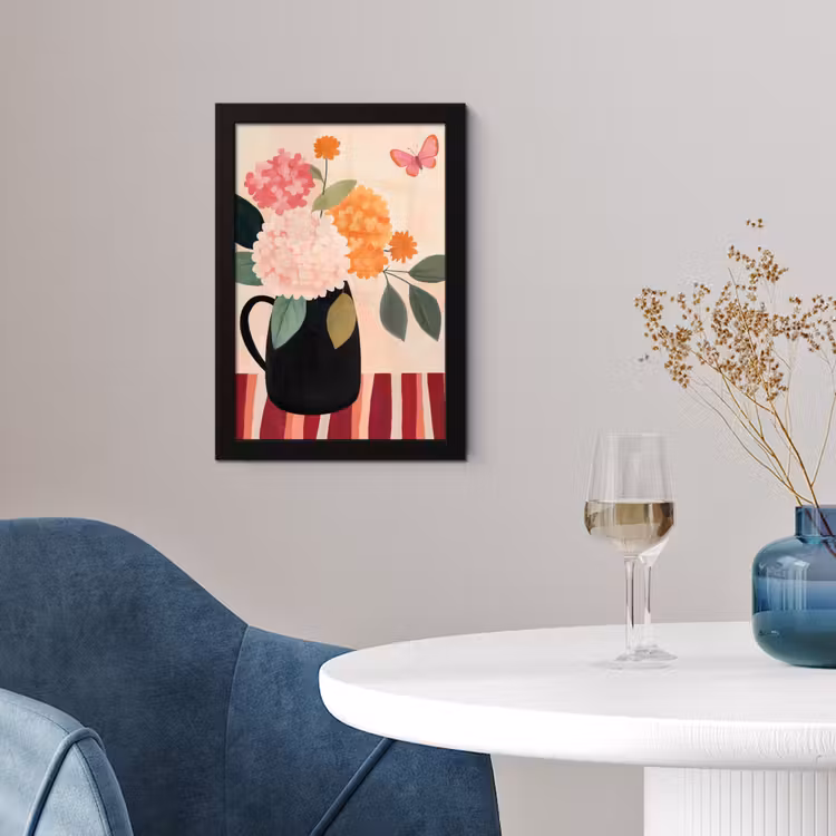 Vaas - Bloemen - Vlinder - Rood fotolijst zwart zonder passe partout klein -sfeer4