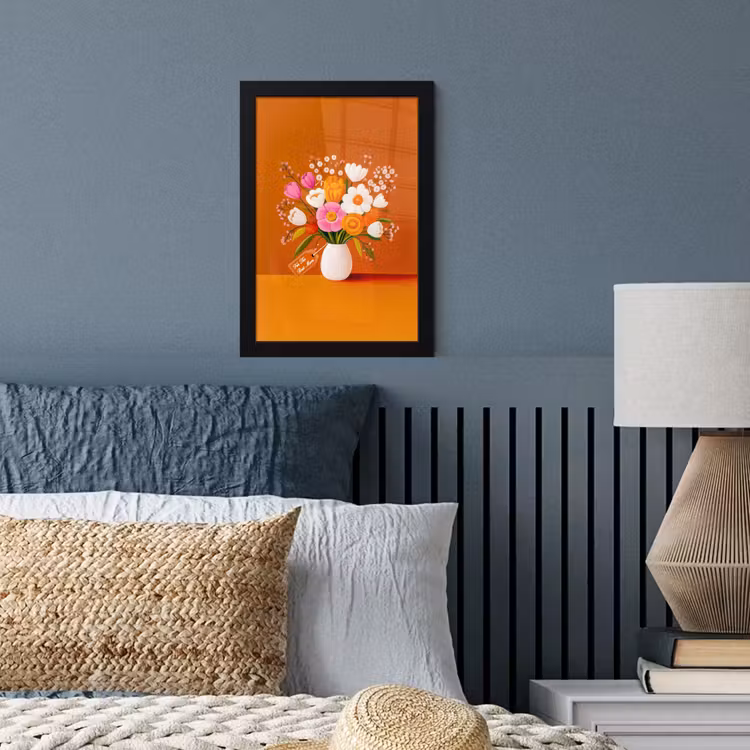 Vaas - Bloemen - Oranje fotolijst zwart zonder passe partout klein -sfeer3