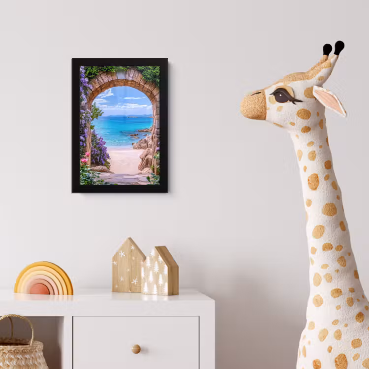 Doorkijk - Poort - Zee - Strand - Rotsen fotolijst zwart zonder passe partout klein -usfeer4_kinderkamer