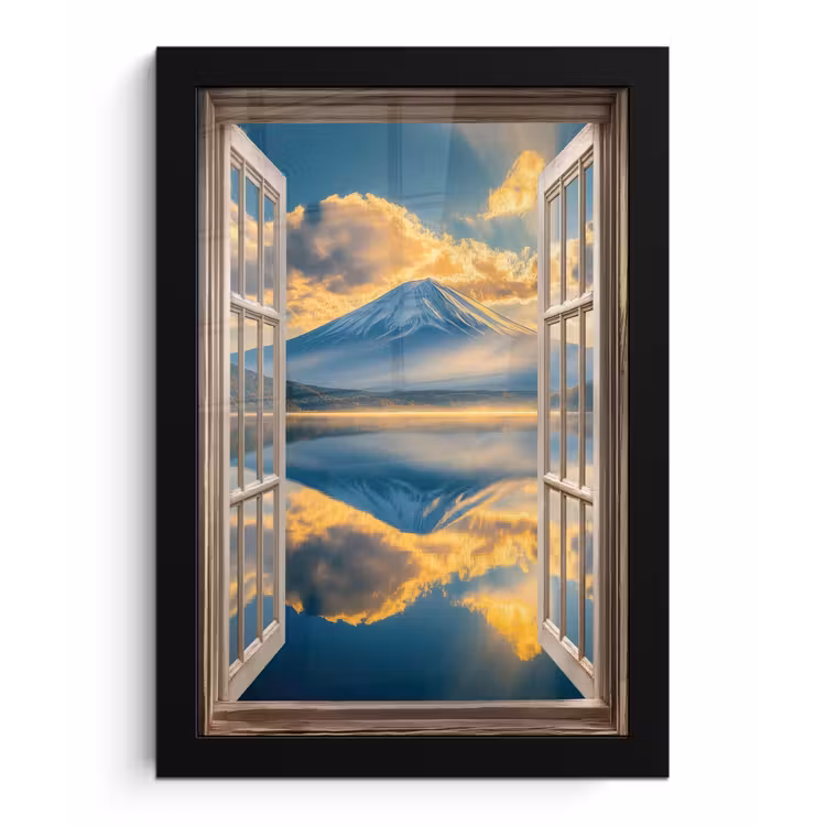 Doorkijk - Landschap - Bergen - Uitzicht - Raam fotolijst zwart zonder passe partout klein -3d