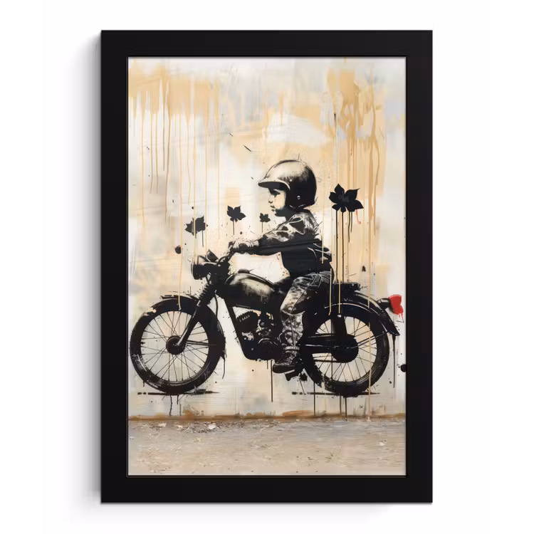 Vintage - Street art - Motor - Jongen - Graffiti - Zwart - Banksy fotolijst zwart zonder passe partout klein -3d