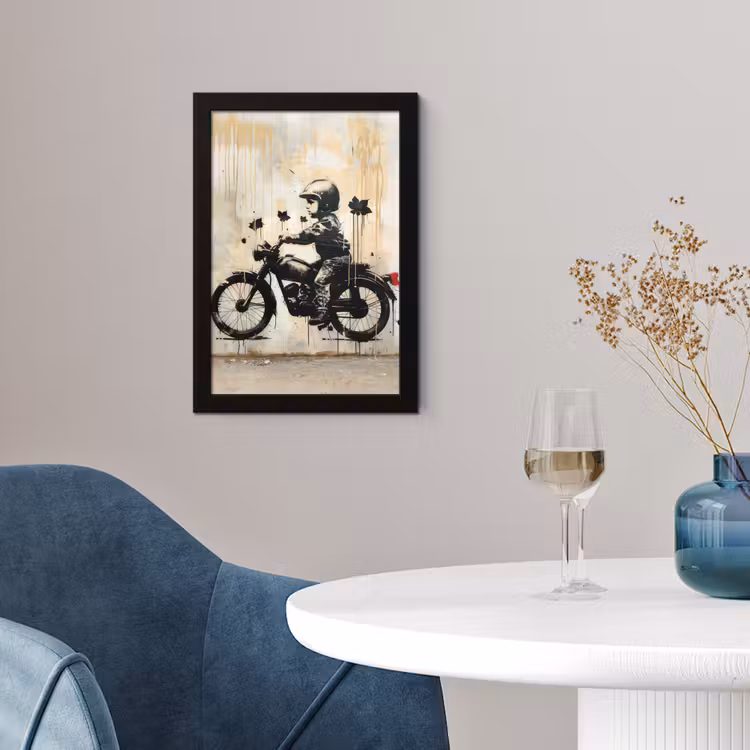 Vintage - Street art - Motor - Jongen - Graffiti - Zwart - Banksy fotolijst zwart zonder passe partout klein -sfeer4