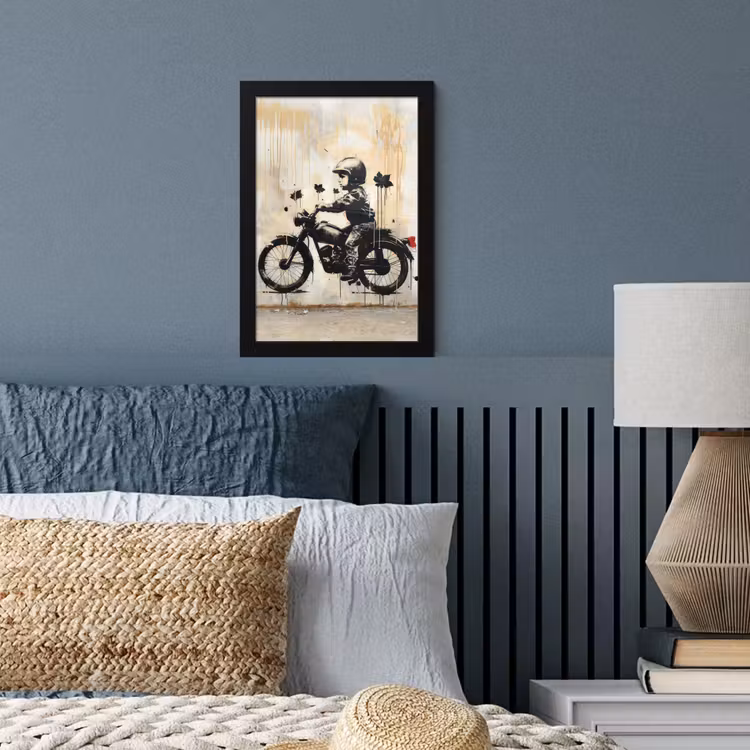 Vintage - Street art - Motor - Jongen - Graffiti - Zwart - Banksy fotolijst zwart zonder passe partout klein -sfeer3