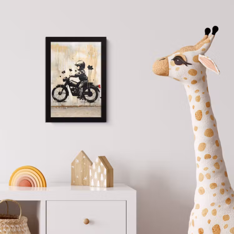 Vintage - Street art - Motor - Jongen - Graffiti - Zwart - Banksy fotolijst zwart zonder passe partout klein -usfeer4_kinderkamer