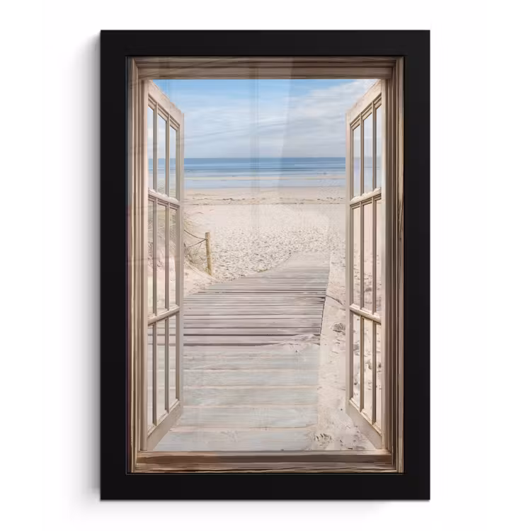 Doorkijk - Strand - Duinen - Pad - Landschap fotolijst zwart zonder passe partout klein -3d