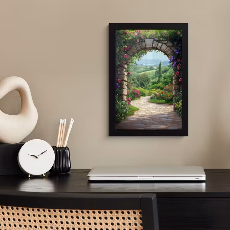 Doorkijk - Landschap - Bloemen - Pad - Uitzicht fotolijst zwart zonder passe partout klein -sfeer1