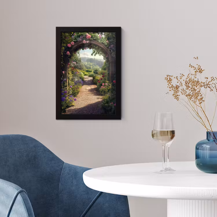 Doorkijk - Landschap - Bloemen - Rozenboog - Natuur fotolijst zwart zonder passe partout klein -sfeer4