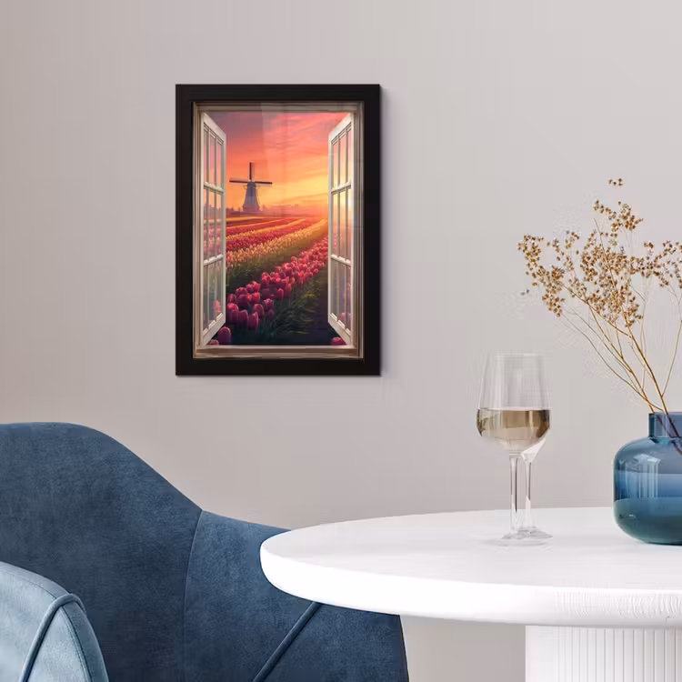 Doorkijk - Tulpen - Zonsondergang - Bloemen - Kleurrijk fotolijst zwart zonder passe partout klein -sfeer4