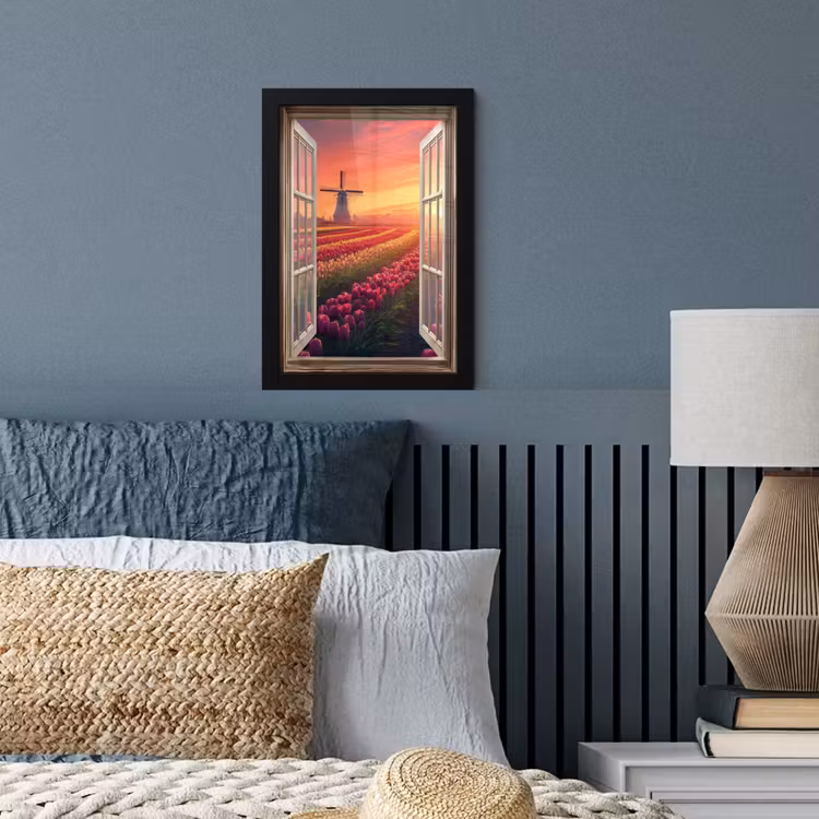 Doorkijk - Tulpen - Zonsondergang - Bloemen - Kleurrijk fotolijst zwart zonder passe partout klein -sfeer3