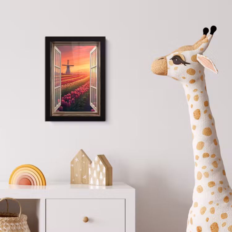 Doorkijk - Tulpen - Zonsondergang - Bloemen - Kleurrijk fotolijst zwart zonder passe partout klein -usfeer4_kinderkamer