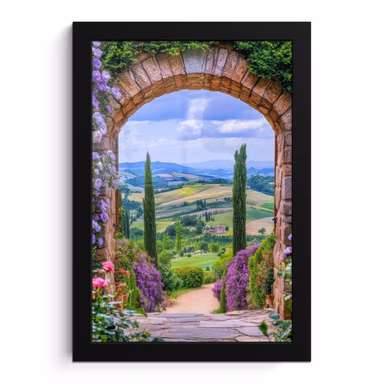 Doorkijk - Toscane - Landschap - Poort fotolijst zwart zonder passe partout klein -3d