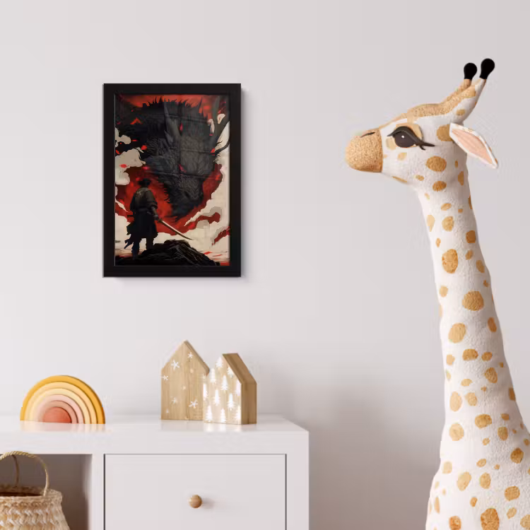 Krijger - Draak - Zwart - Rood - Rook fotolijst zwart zonder passe partout klein -usfeer4_kinderkamer