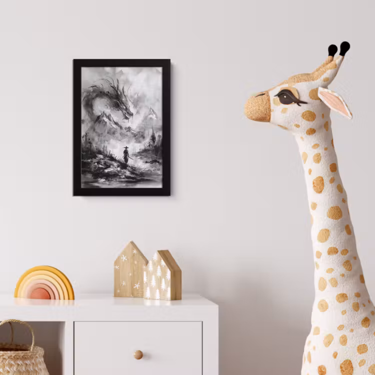 Krijger - Draak - Grijs fotolijst zwart zonder passe partout klein -usfeer4_kinderkamer