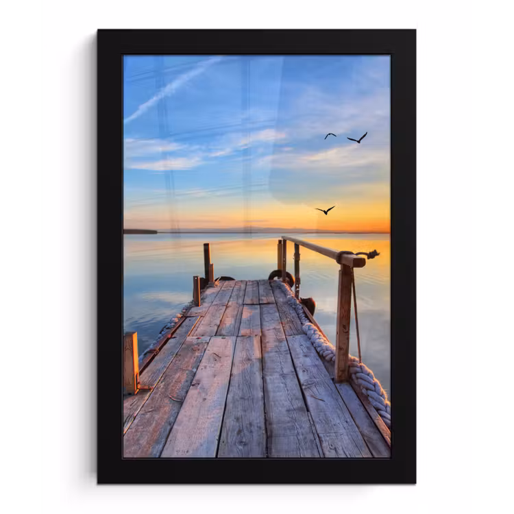 Water - Steiger - Vogels - Zonsondergang - Horizon fotolijst zwart zonder passe partout klein -3d